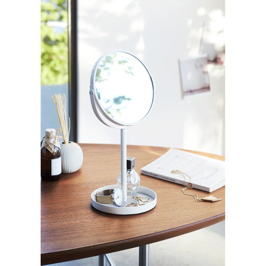 Makeup Mirror with Accessory Tray White