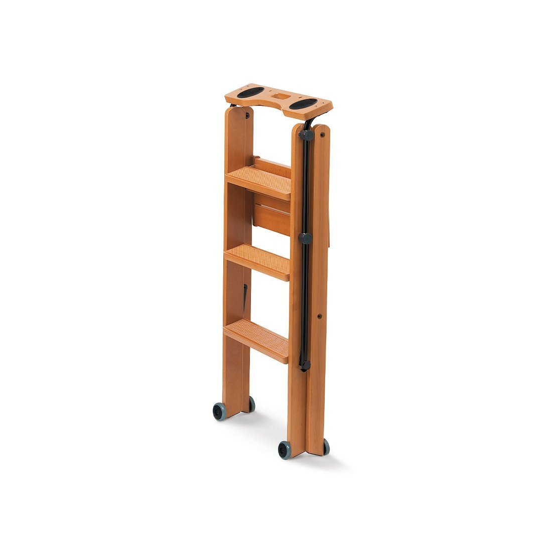 Cherry Wood Color Wooden 3 Step Lockable Ladder