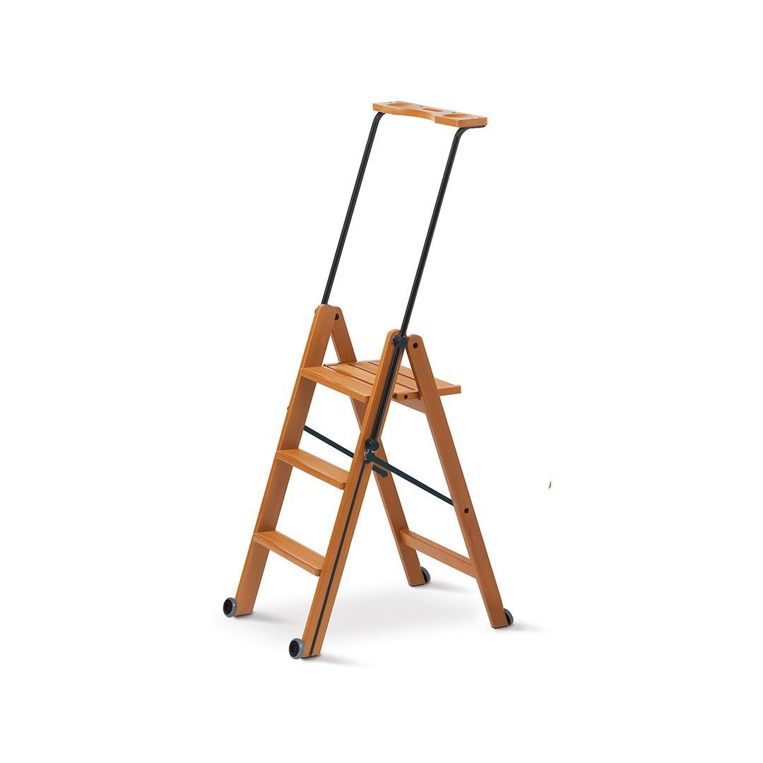 Cherry Wood Color Wooden 3 Step Lockable Ladder