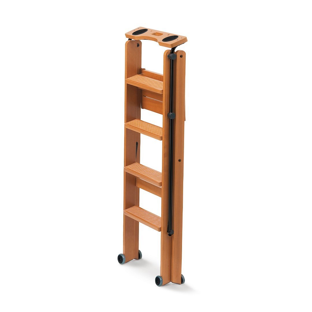 Cherry Wood Color Wooden 4 Step Lockable Ladder