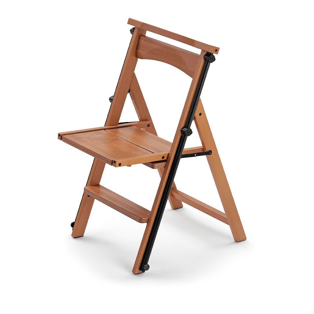 Cherry Wood Color Wooden 4 Step Ladder Chair