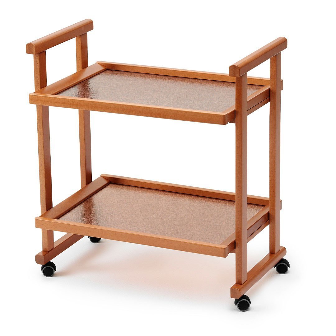 Cherry Wood Color Wooden Serving Trolley with 2 Shelves