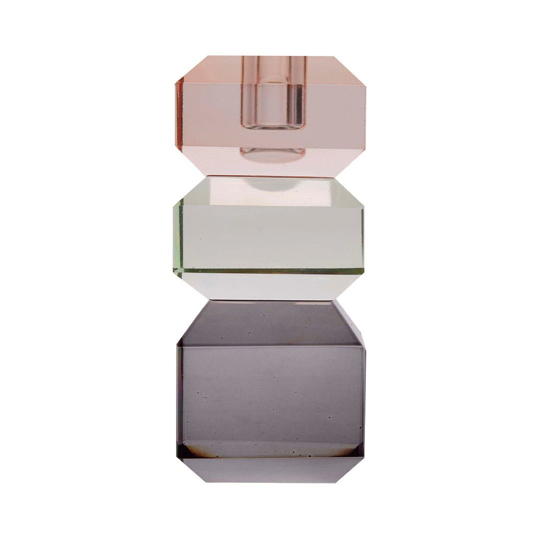 Crystal Candle Holder, Peach/Green/Smoked, 6X6X13 cm