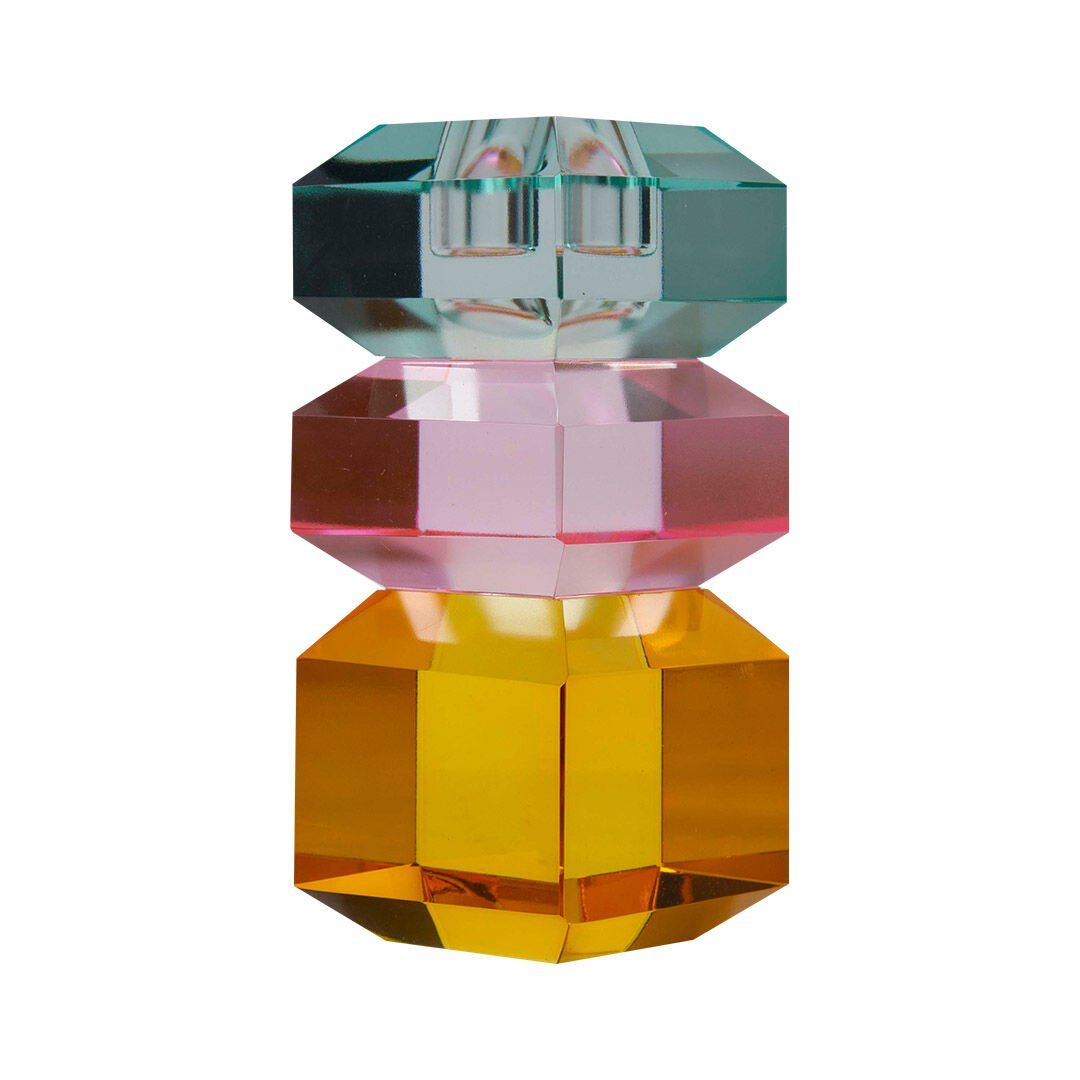 Crystal Candle Holder, L. Mint/L. Pink/Yellow, 6X6X13 cm
