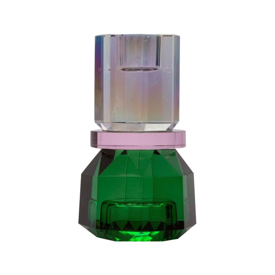 Crystal Candle Holder, Rainbow/Pink/D. Green, 7X7X13cm
