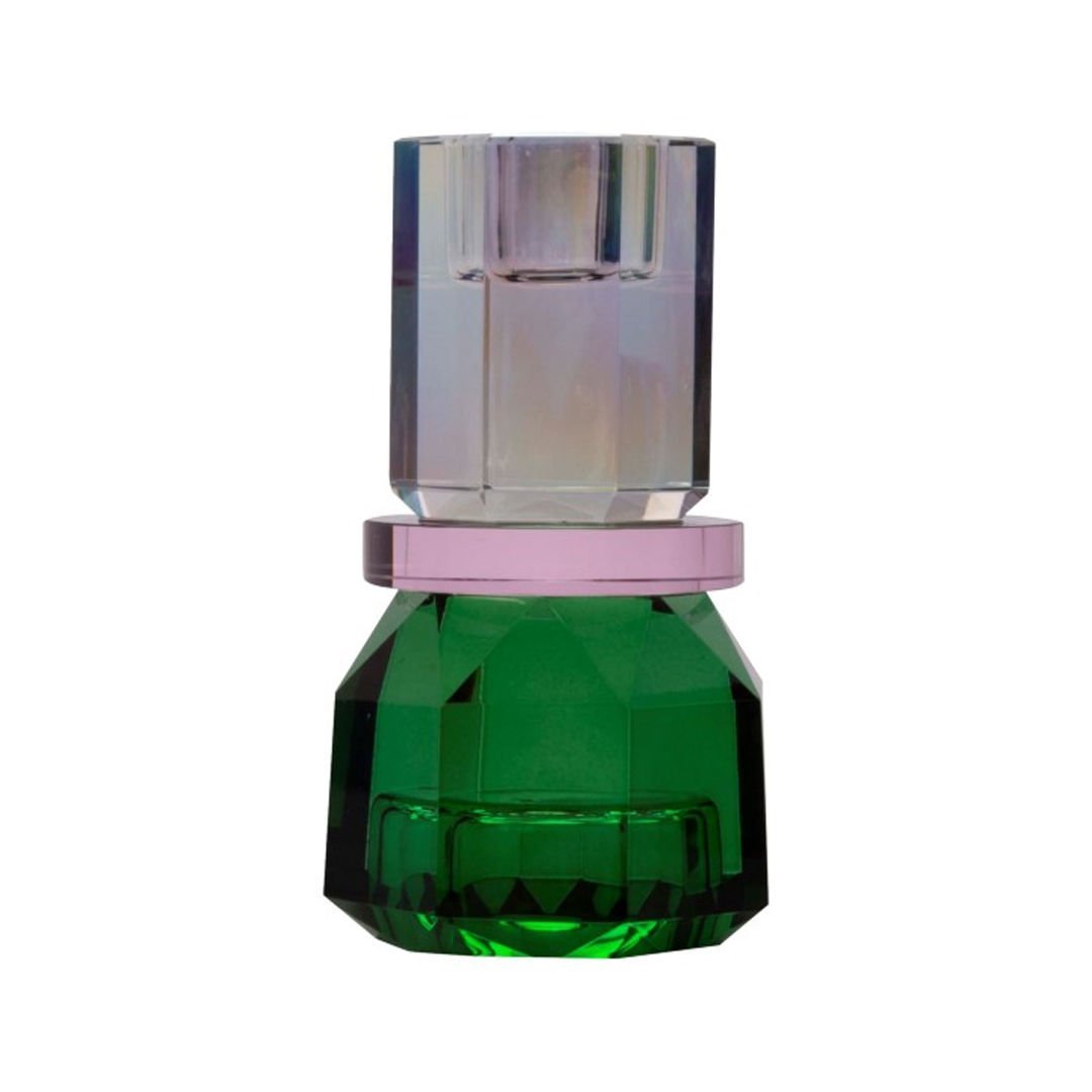 Kristal Mum Tutucu, Gökkuşağı/Pembe/Ö. Yeşil, 7X7X13 cm - Furnicept
