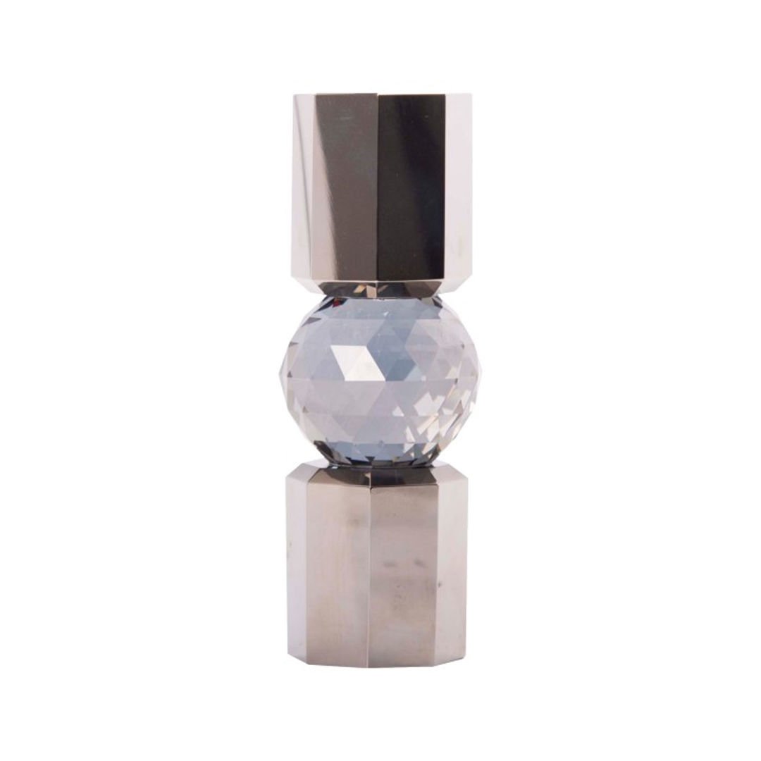 Crystal Candle Holder, Chrome/Smoke, 6X6X16,5 cm