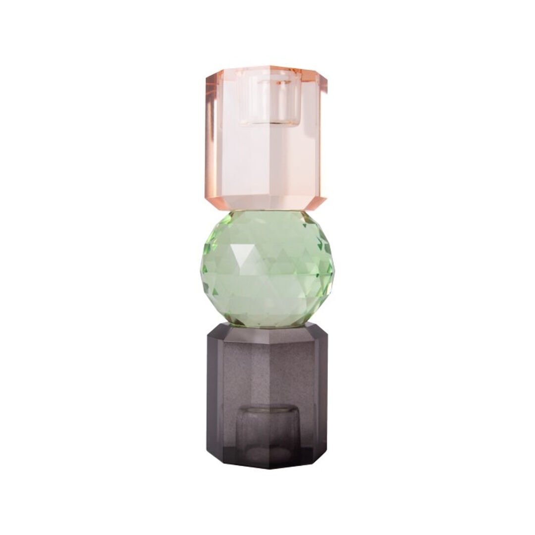 Crystal Candle Holder, Peach, Green, Smoked, 16.5X6 cm