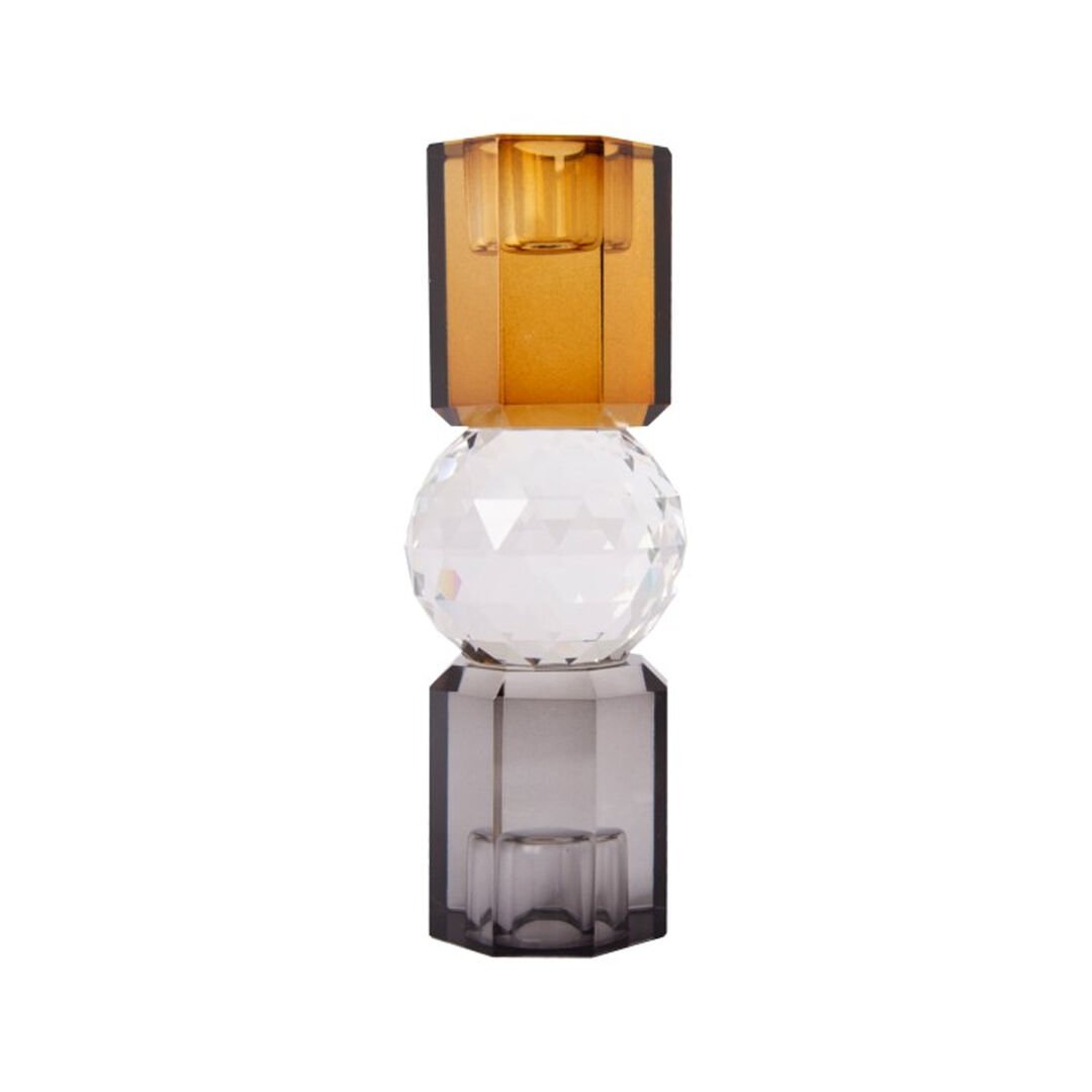 Crystal Candle Holder, Brown, Transparent, Smoked 16,5X6 cm