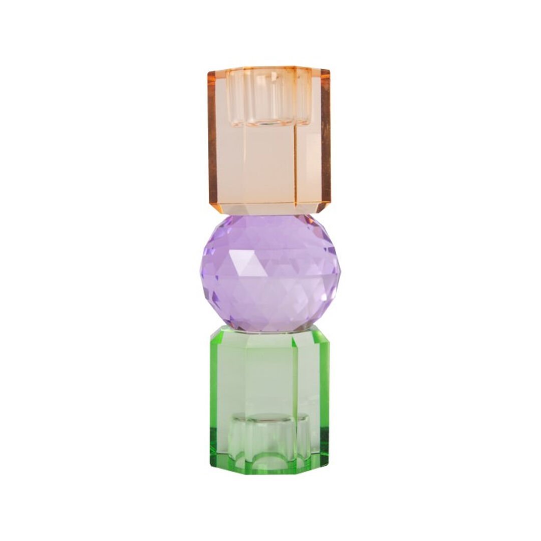 Crystal Candle Holder, Mint, Violet, Light Brown, 16.5X6 cm