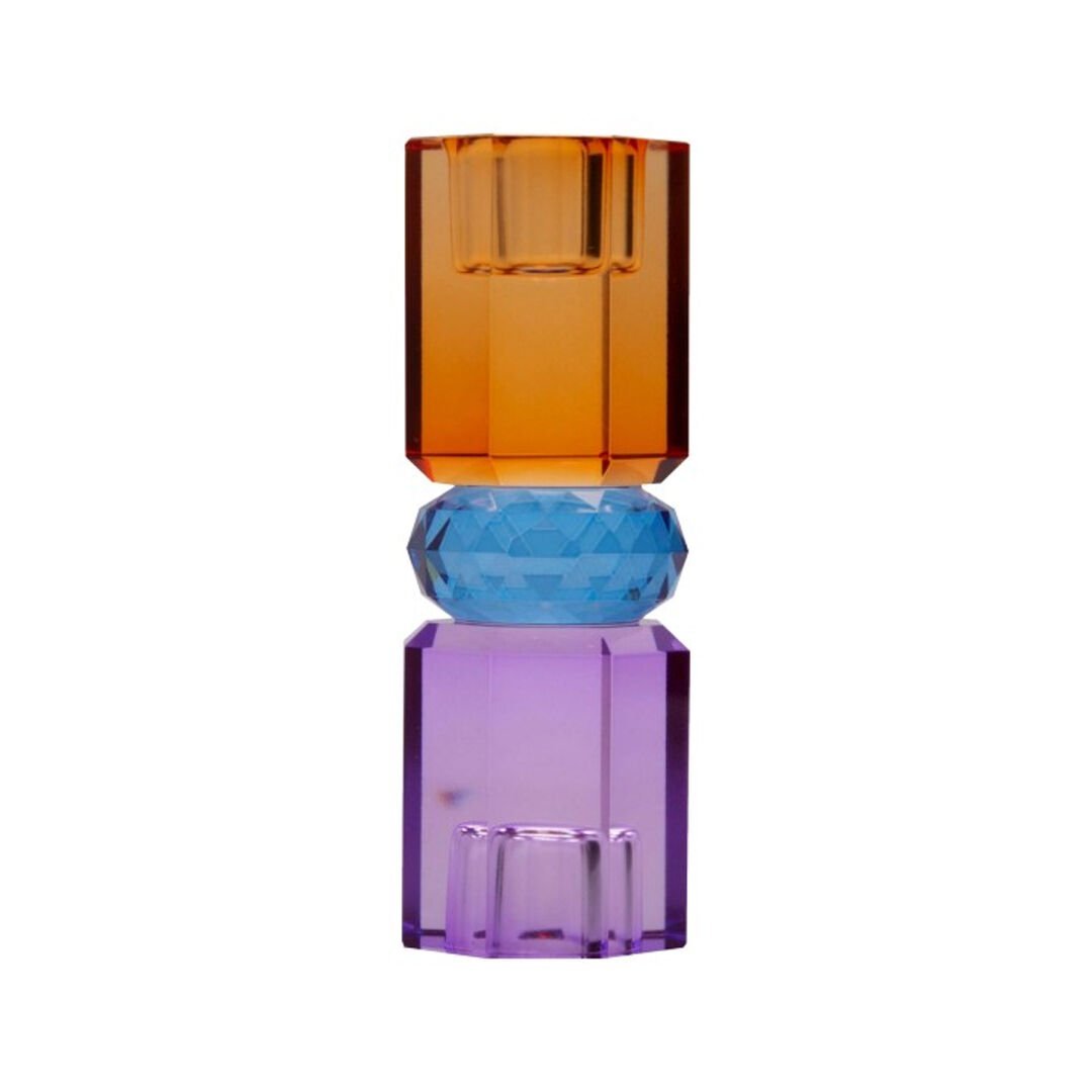 Crystal Candle Holder, Violet/Cobolt/Amber, 5.5X5.5X15 cm