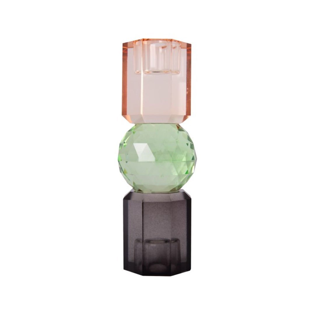 Crystal Candle Holder, Green, Smoked, Peach 16.5X6 cm