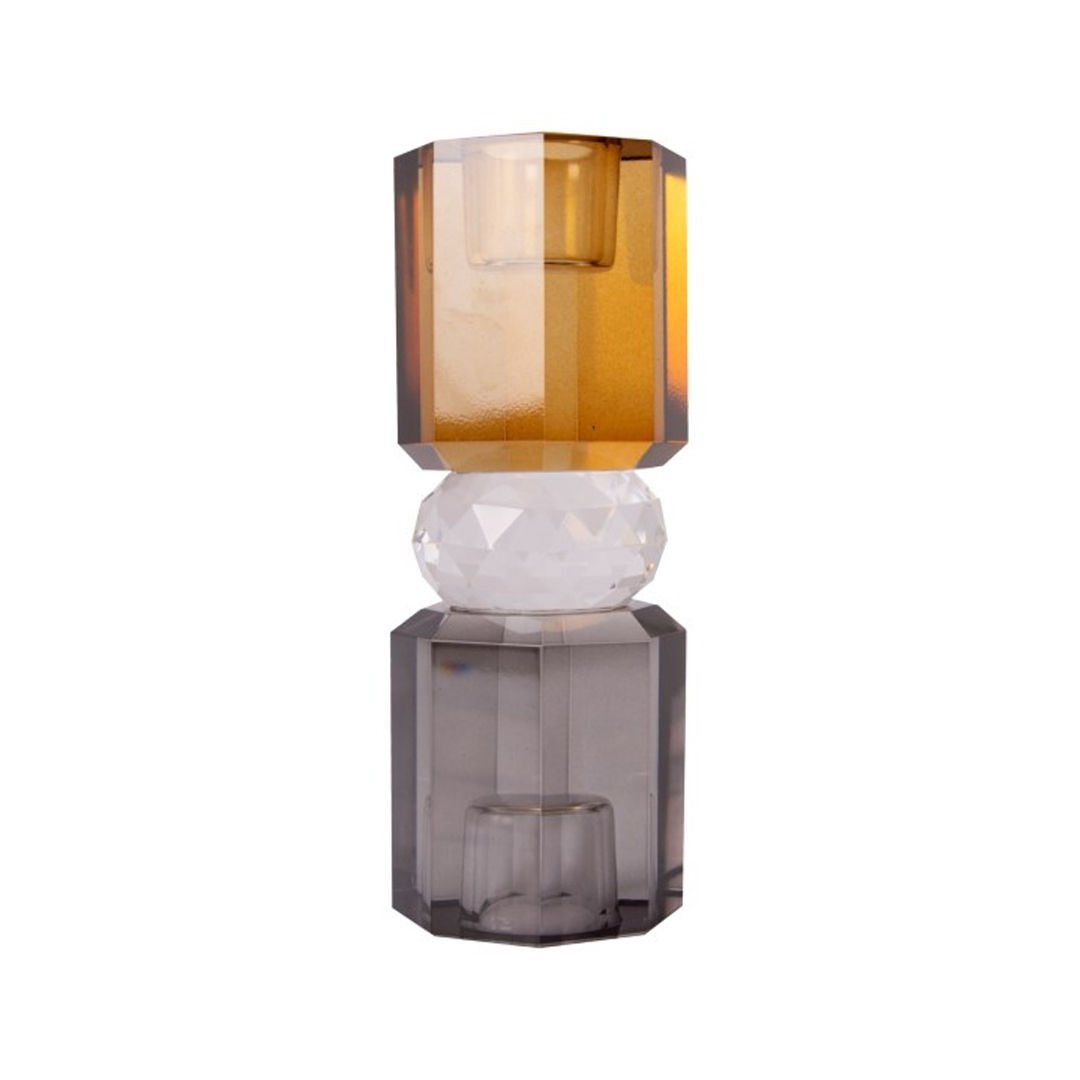 Crystal Candle Holder, Brown, Transparent, Smoked, 15X5,5 cm
