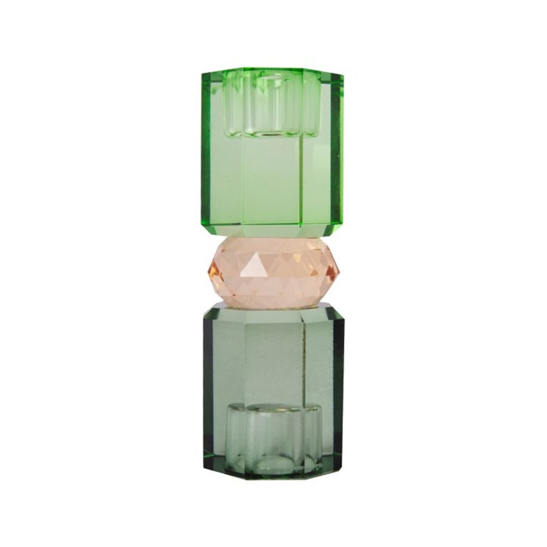 Kristal Mum Tutucu, Yeşil-Şeftali-Zeytin - 15X5,5 cm - Furnicept