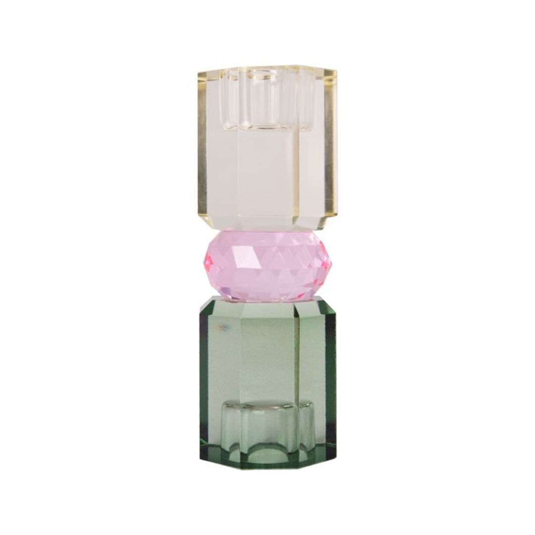 Crystal Candle Holder, Butter, Baby Pink, Olive, 15X5,5 cm