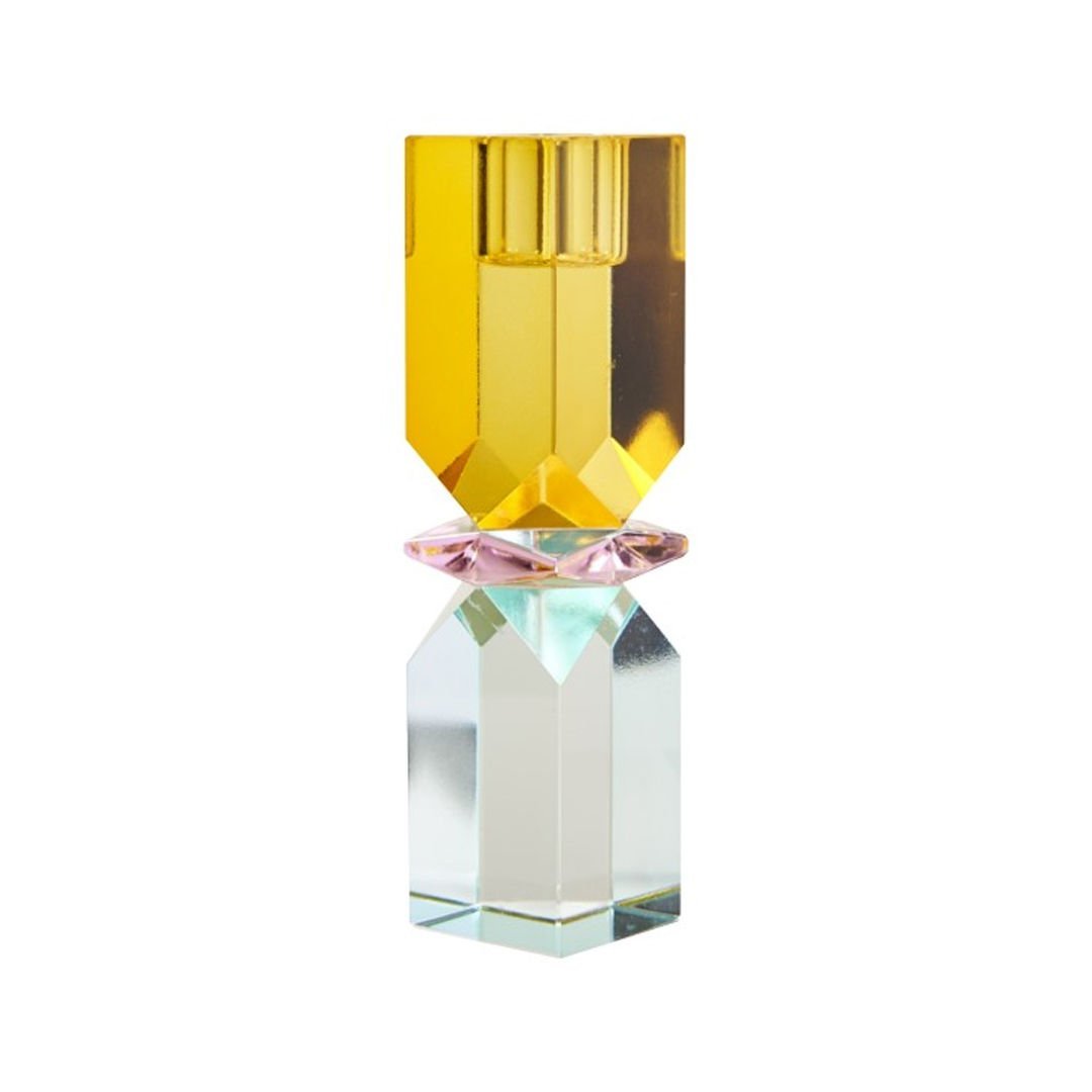 Crystal Candle Holder, Yellow/Pink/Light Mint, 16X4X4 cm