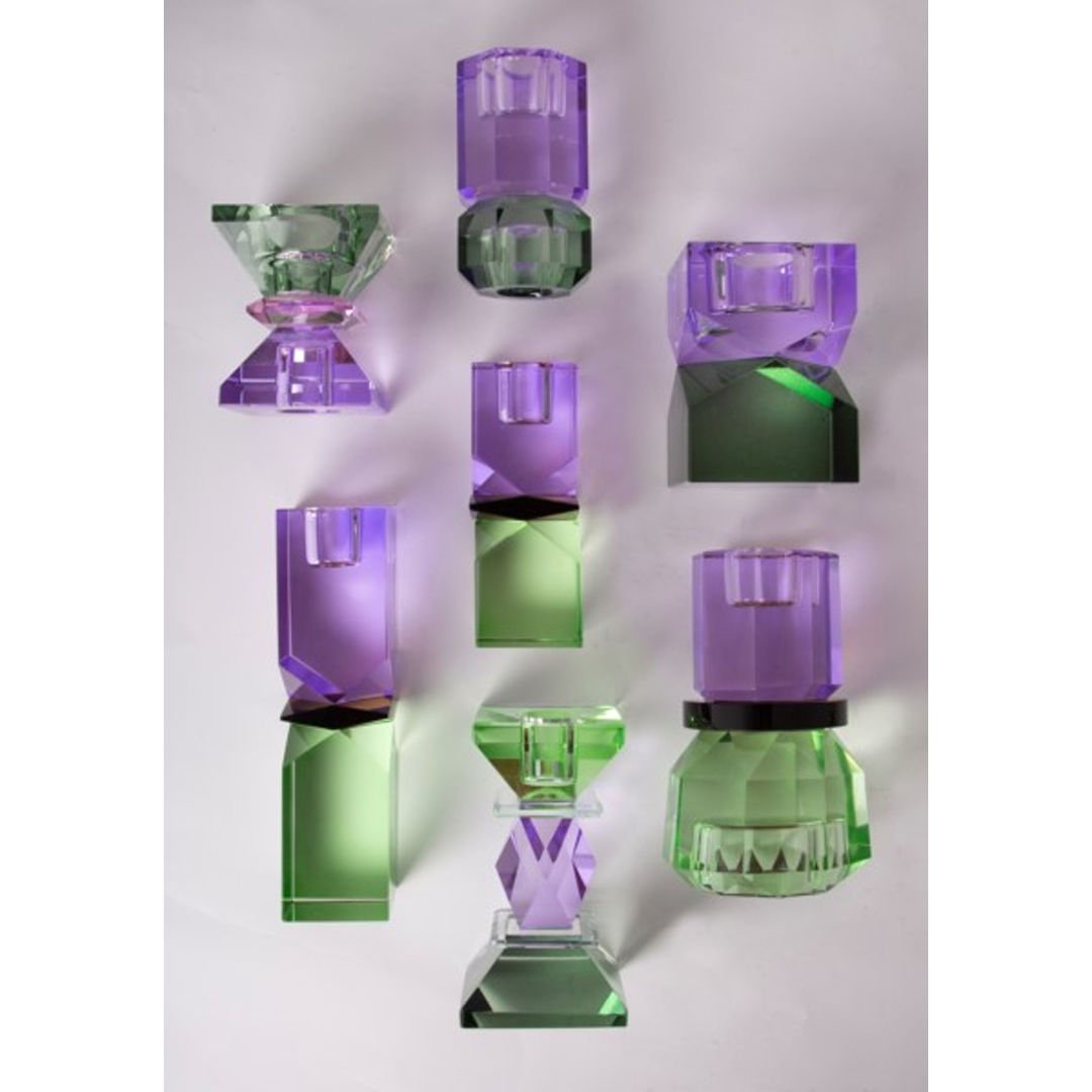 Crystal Candle Holder, Violet, Light Brown, Mint, 16X4X4 cm