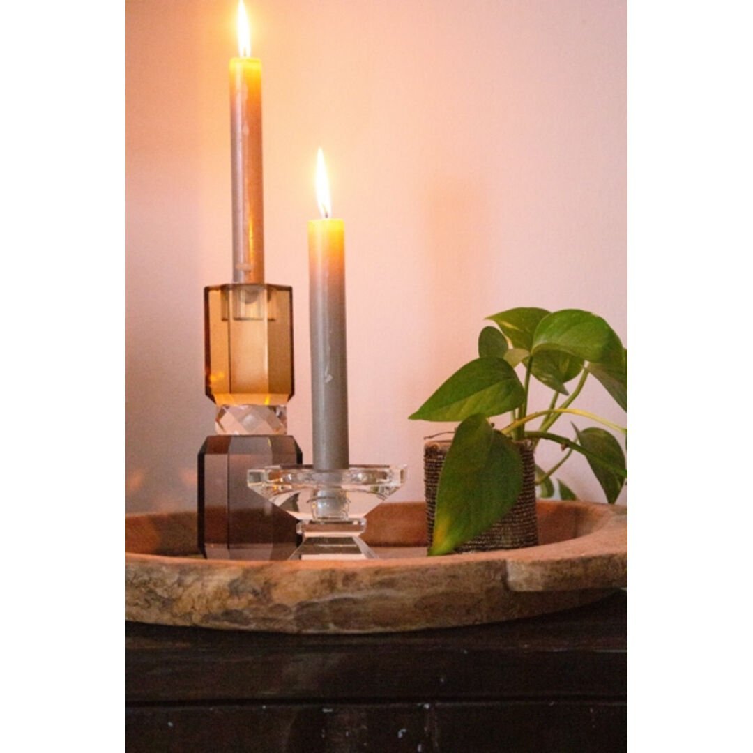 Crystal Candle Holder, Light Brown/Transparent/Smoked Grey, 7.5 cm