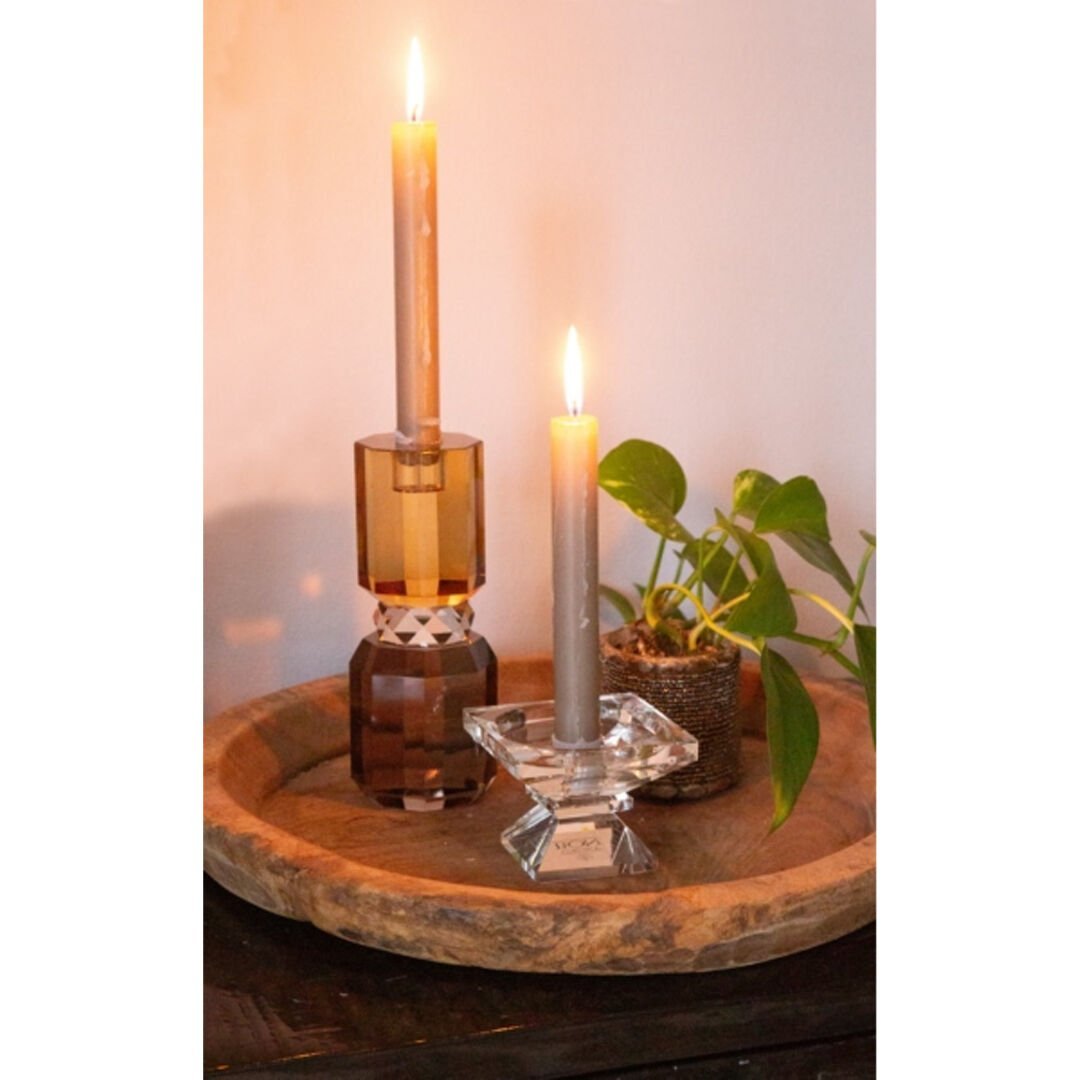Crystal Candle Holder, Light Brown/Transparent/Smoked Grey, 7.5 cm