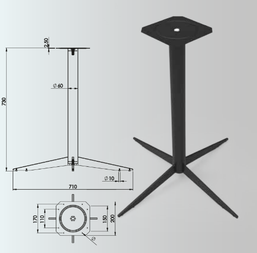 730x60mm Four-Legged Table Leg Set of 2