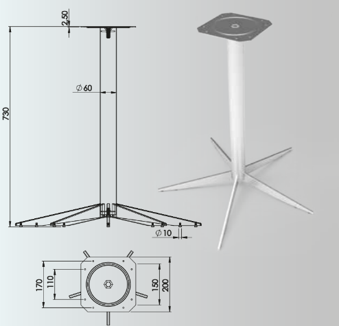 730x60mm Five Leg Table Leg Set of 2