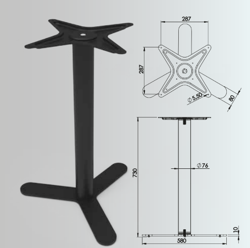 730x76mm Three-Legged Table Leg Set of 2