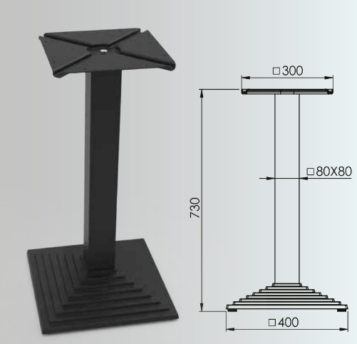 730x80x80mm Pyramid Base Table Leg Set of 2