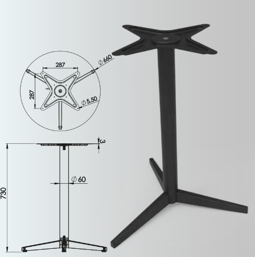 730x60mm Three-Legged Table Leg Set of 2