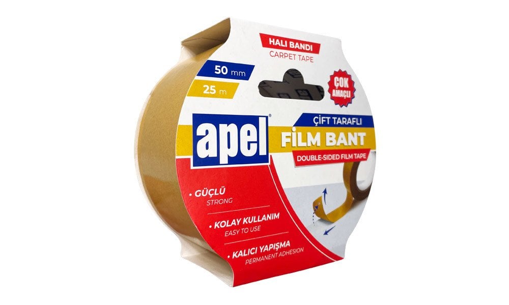 Apel Çift Taraflı Film Bant (Halı Bandı) Askılı Karton 50mm X 25m Şeffaf 36 Adet - Furnicept