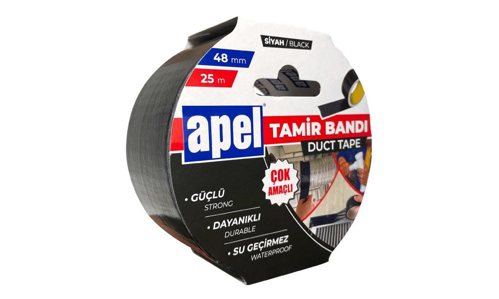 Apel Tamir Bandı (Duct Tape) Askılı Karton 48mm X 25m Siyah 36 Adet - Furnicept