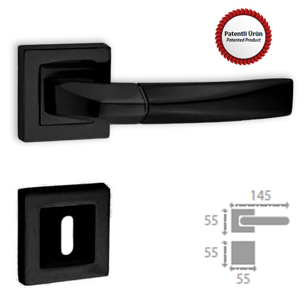 Crystal Square Matte Black Door Handle
