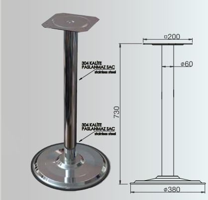 730x60mm Stainless Table Leg