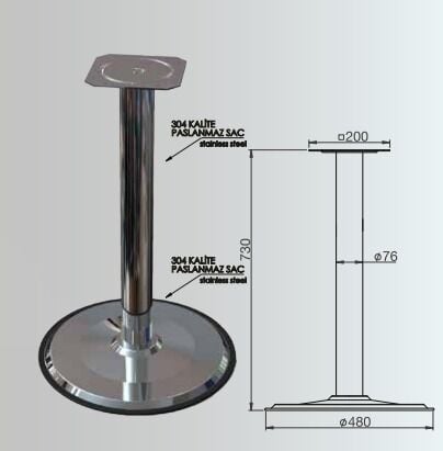 730x76mm Stainless Table Leg Set of 2